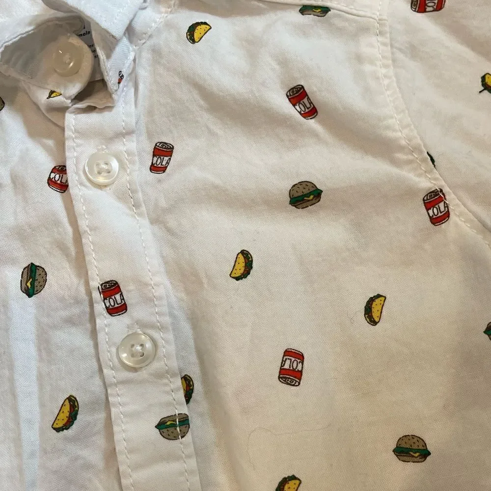 Carters Button Down Collard Shirt BBQ Themed Cola Taco Hamburger 6 months